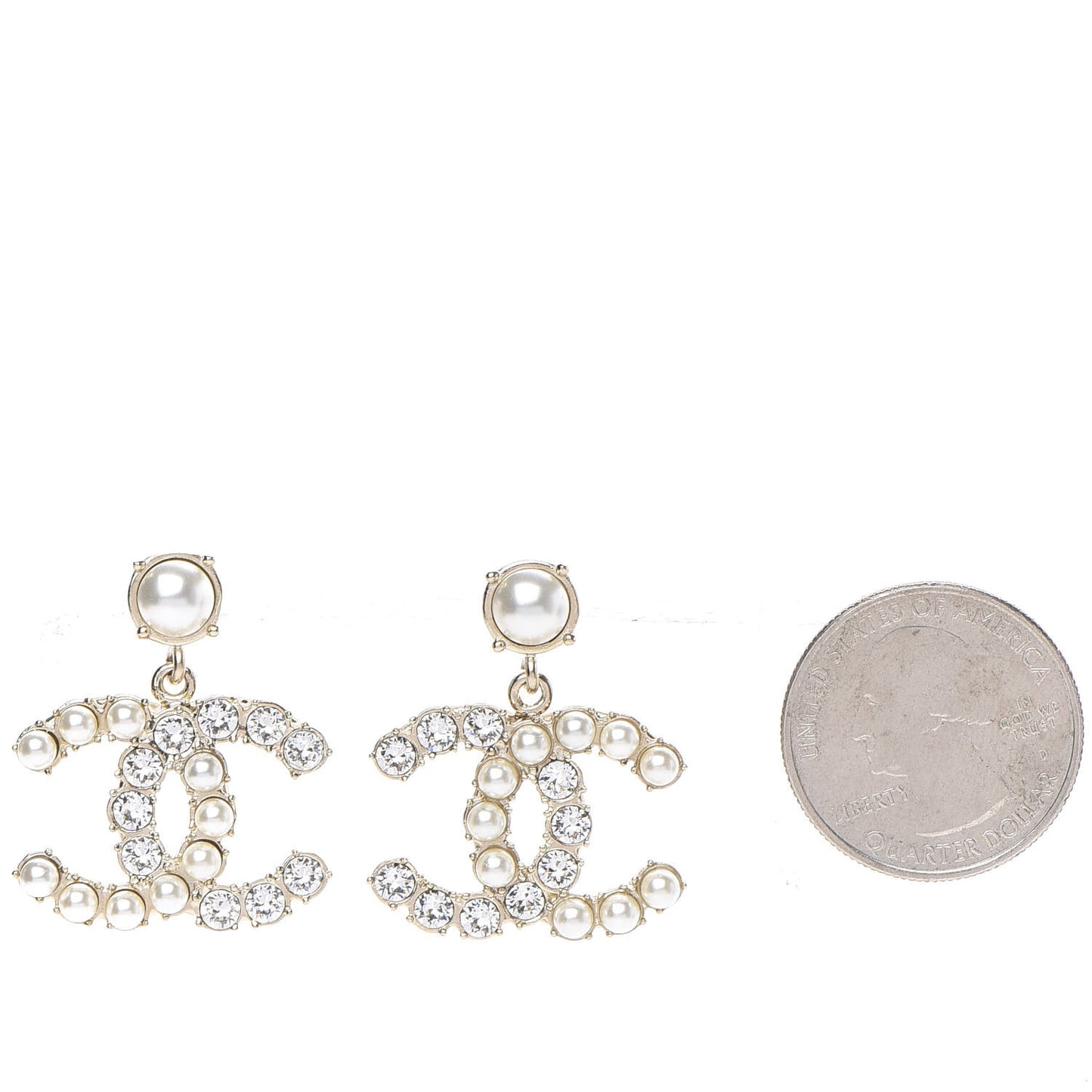 Crystal Pearl Dazzling Domino CC Drop Earrings Gold