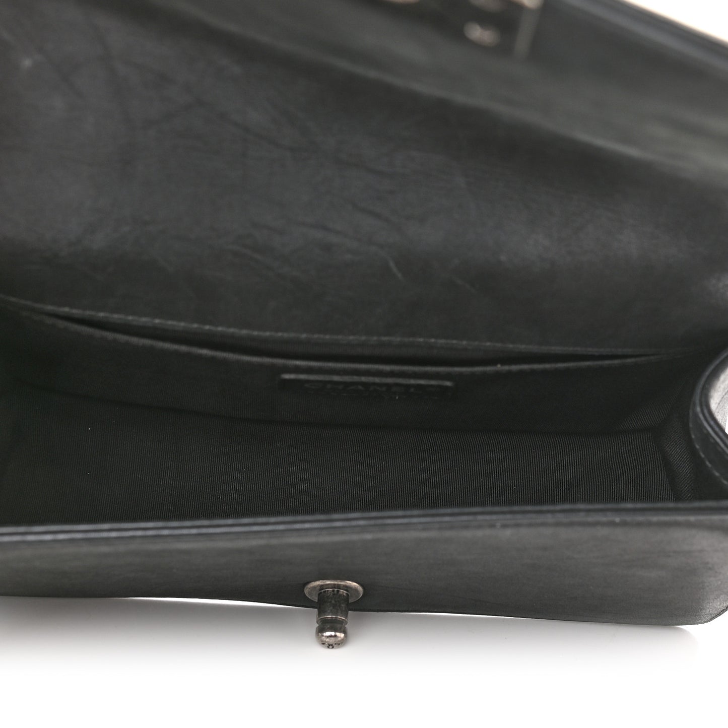 Iridescent Calfskin Embellished Double Stitch Medium Boy Flap Black