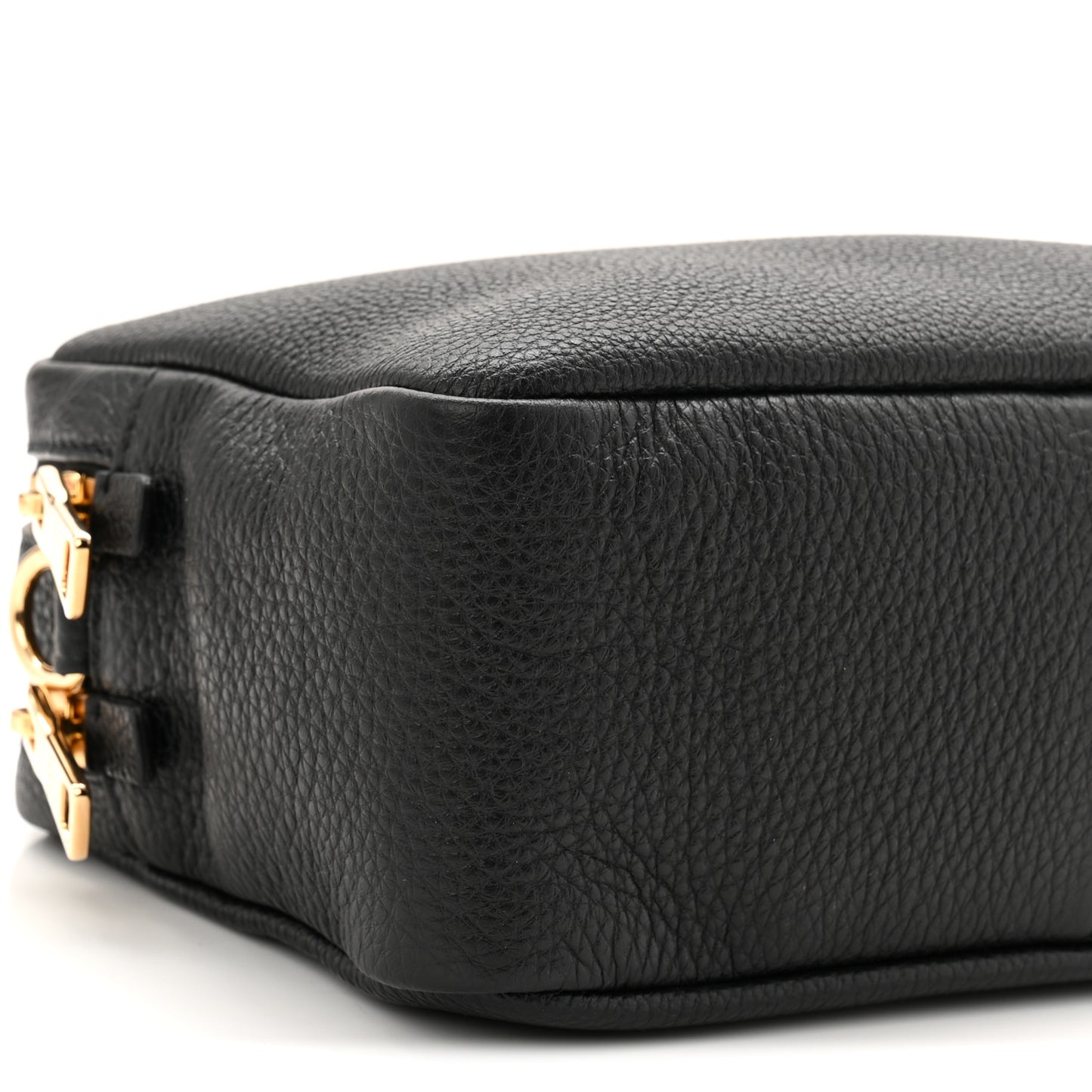 Vitello Daino Soft Medium Double Zip Shoulder Bag Black