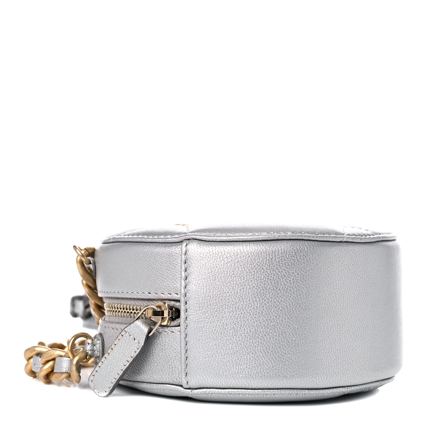 Chanel Metallic Lambskin Quilted Chanel 19 Round Clutch With Chain Silver 4 of 9