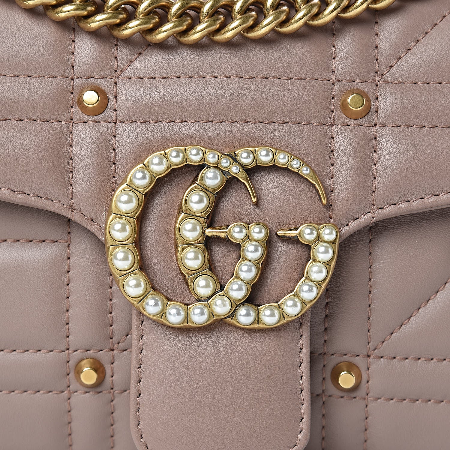 Gucci Calfskin Matelasse Studded Mini Pearly GG Marmont Shoulder Bag Porcelain Rose 8 of 10