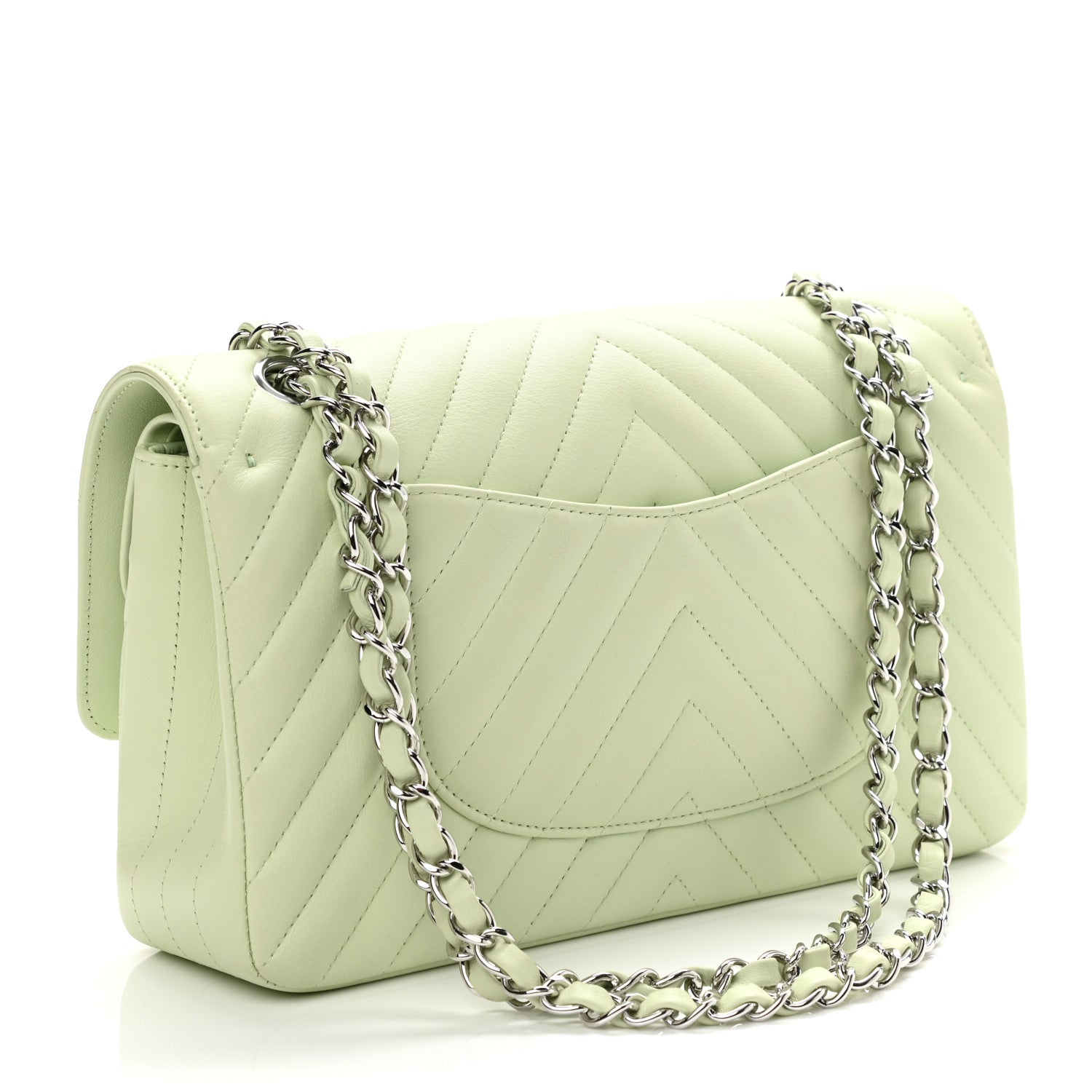 Chanel Calfskin Chevron Quilted Medium Double Flap Light Green 3 of 11