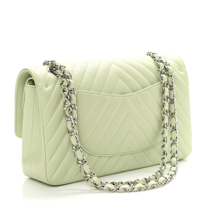 Chanel Calfskin Chevron Quilted Medium Double Flap Light Green 3 of 11