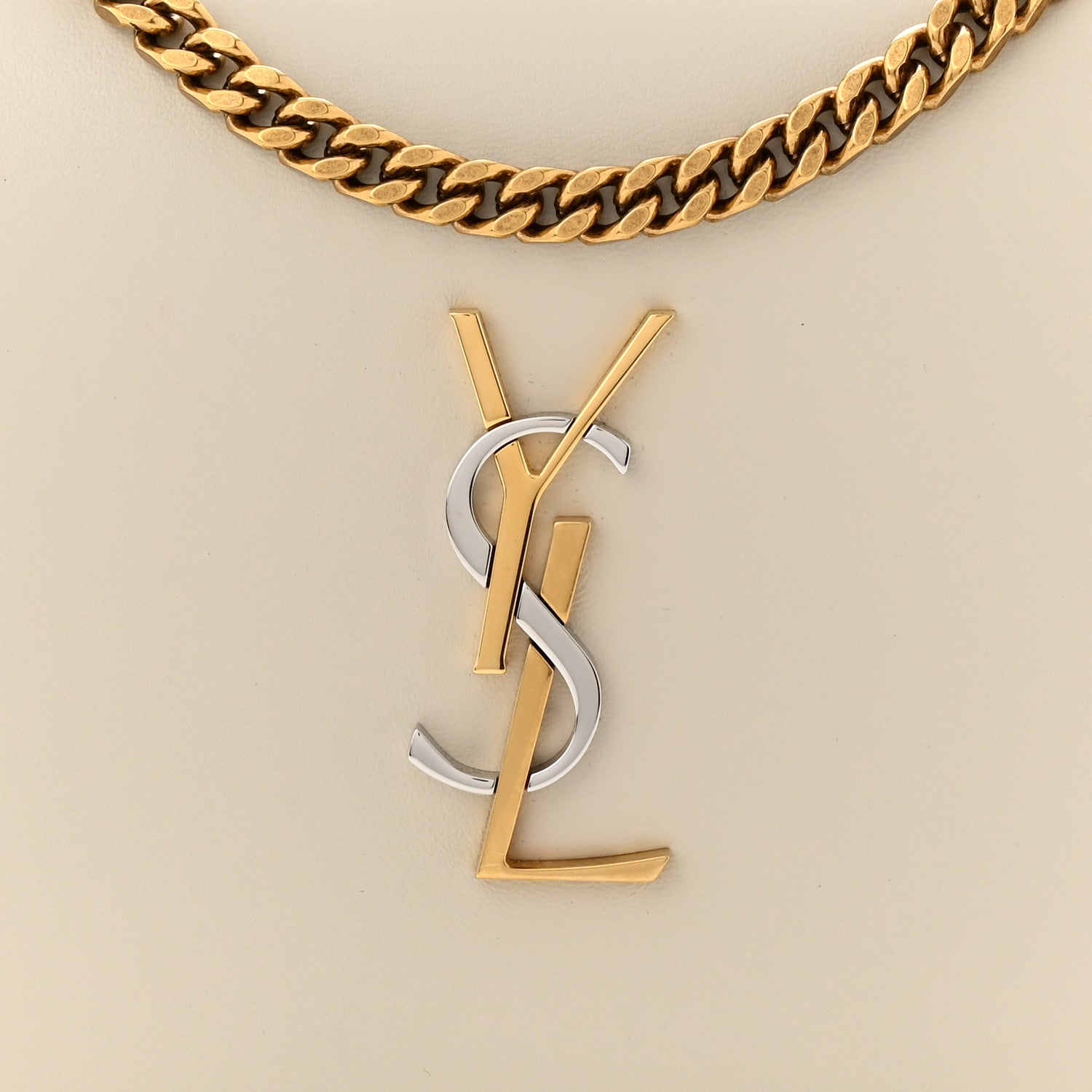 Saint Laurent Smooth Calfskin Tri-Metal Cassandre Wallet On Chain WOC Crema Soft 8 of 10