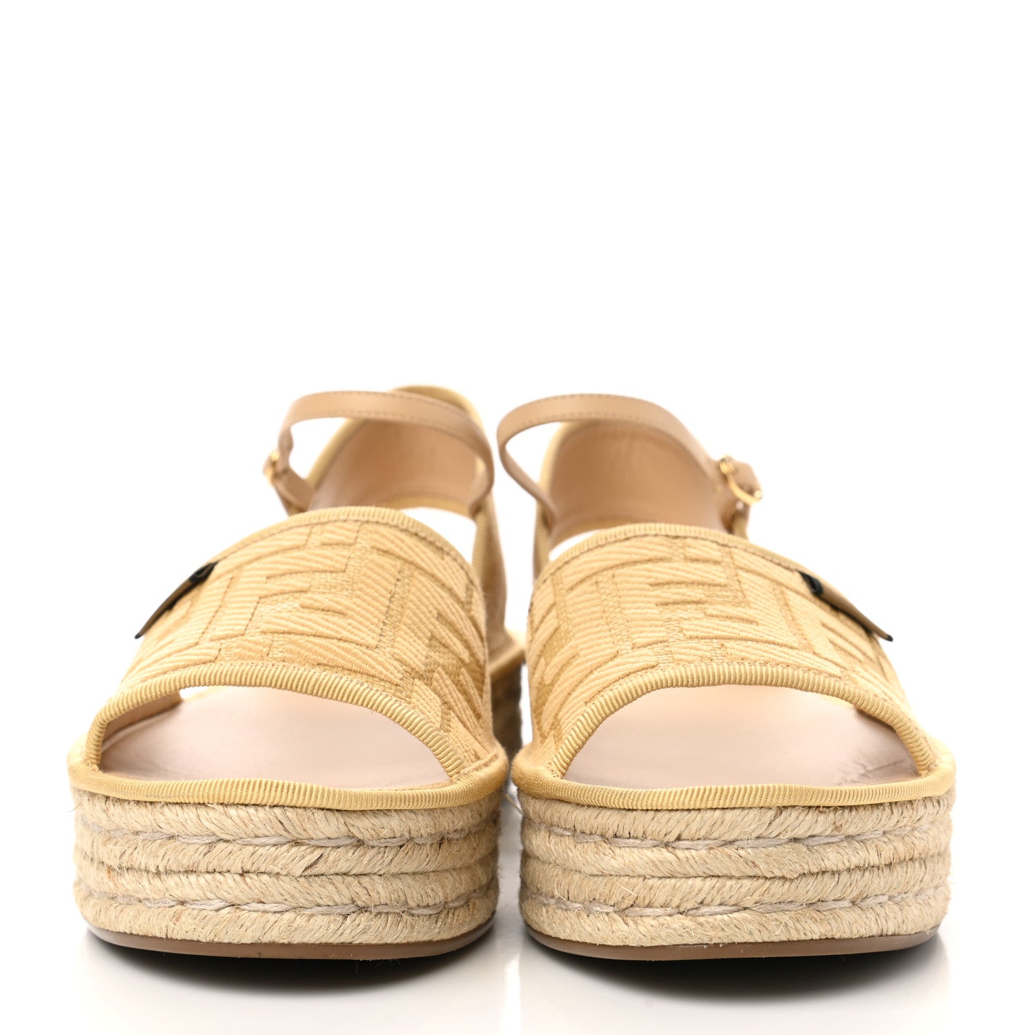 Fendi Raffia FF Embroidered Espadrille Platform Sandals 38.5 Natural 2 of 7