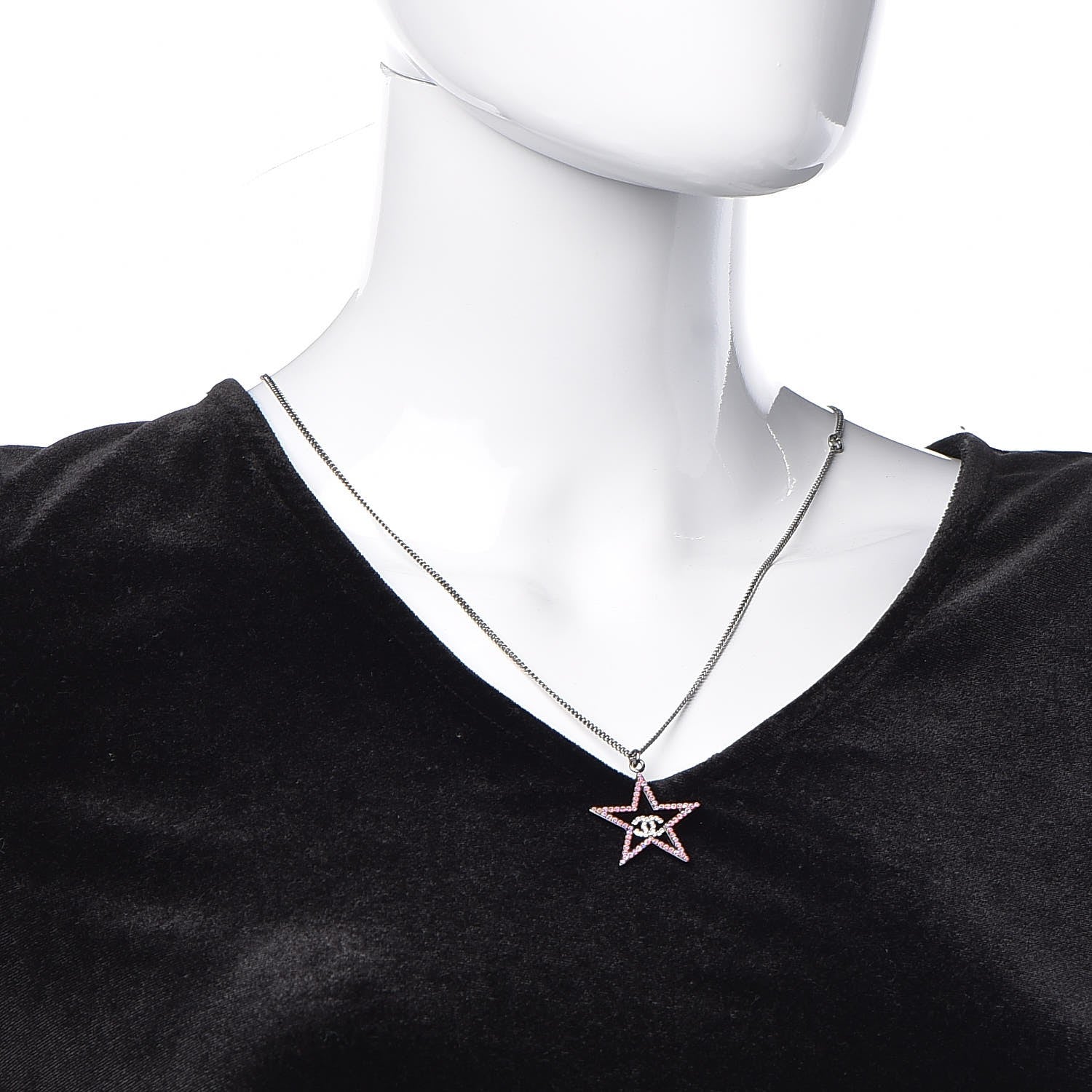 Chanel Ruthenium Crystal Star CC Necklace Iridescent Pink 2 of 6