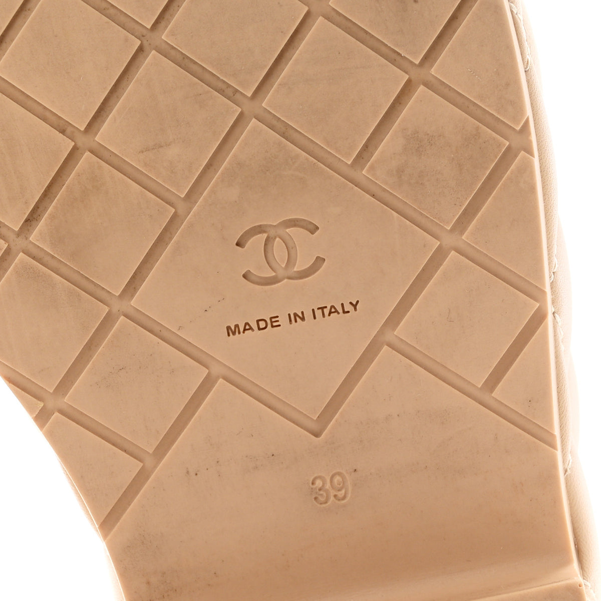 Lambskin Quilted CC Mules Wedge Sandals 39 Beige