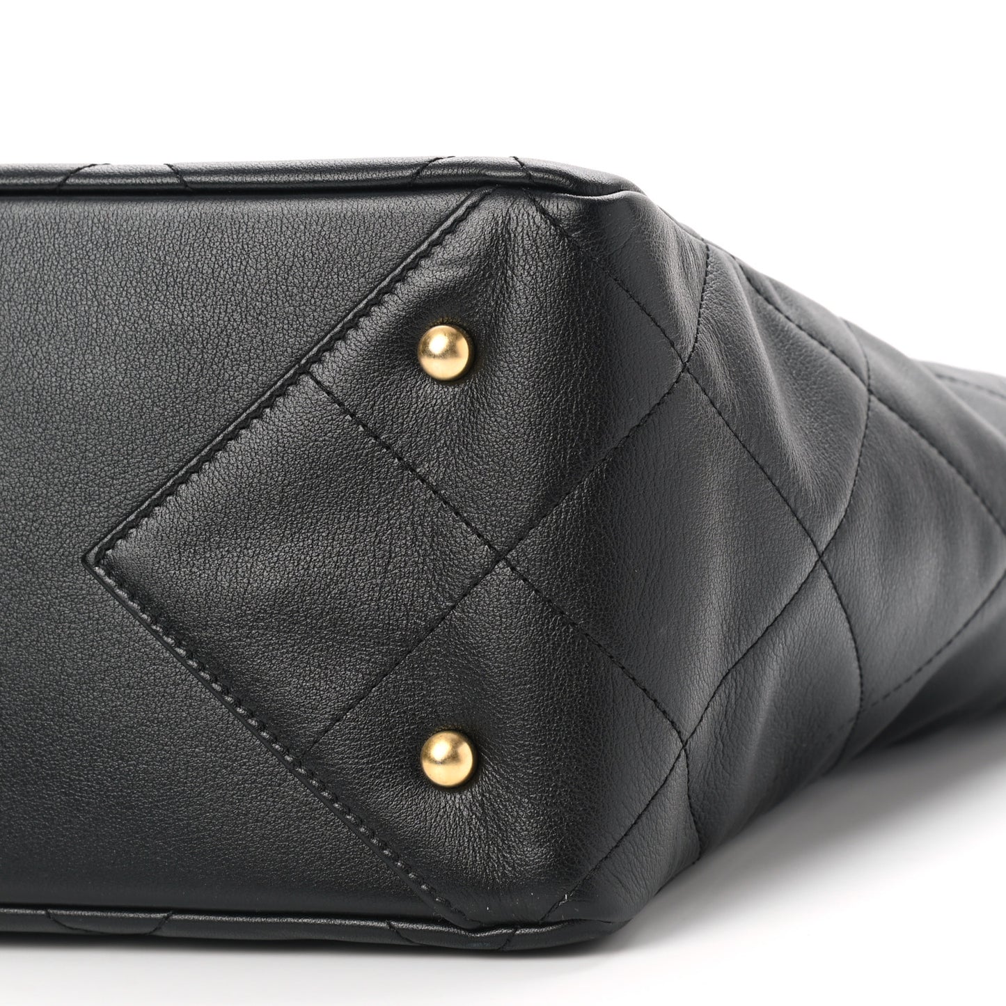 Calfskin Quilted Chain Shopping Tote Black