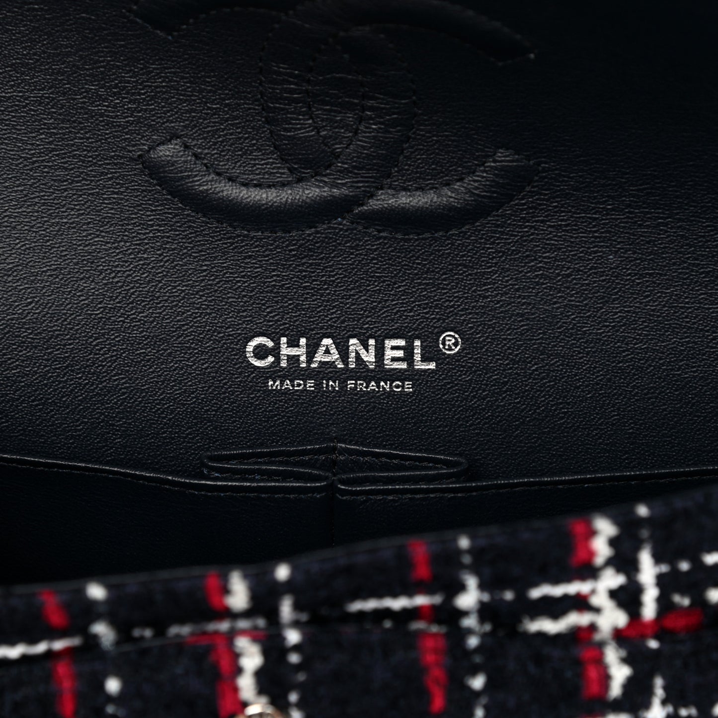 Tweed Quilted Medium Double Flap Navy White Red