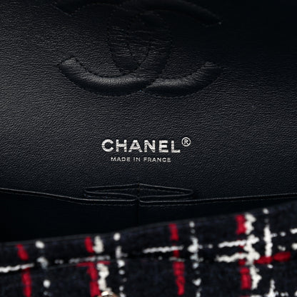 Chanel Tweed Quilted Medium Double Flap Navy White Red 6 of 16