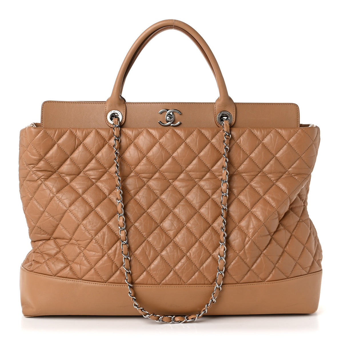Aged Calfskin Quilted Be CC Tote Beige