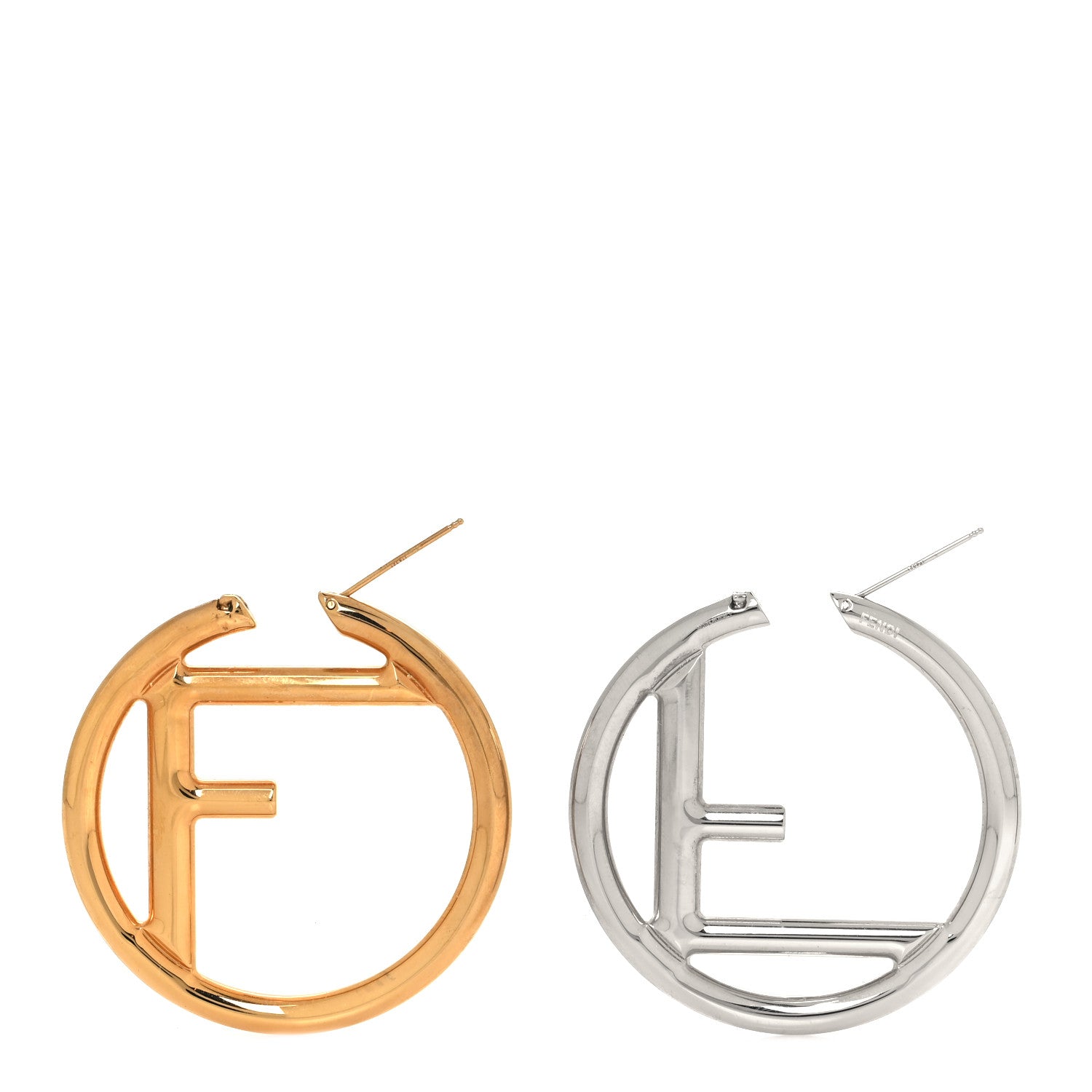 Fendi Metal FF Hoop Earrings Gold Silver 3 of 5