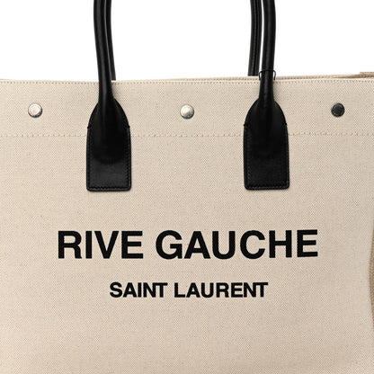 Saint Laurent Linen Calfskin Small Rive Gauche Tote Greggio Natural 7 of 9