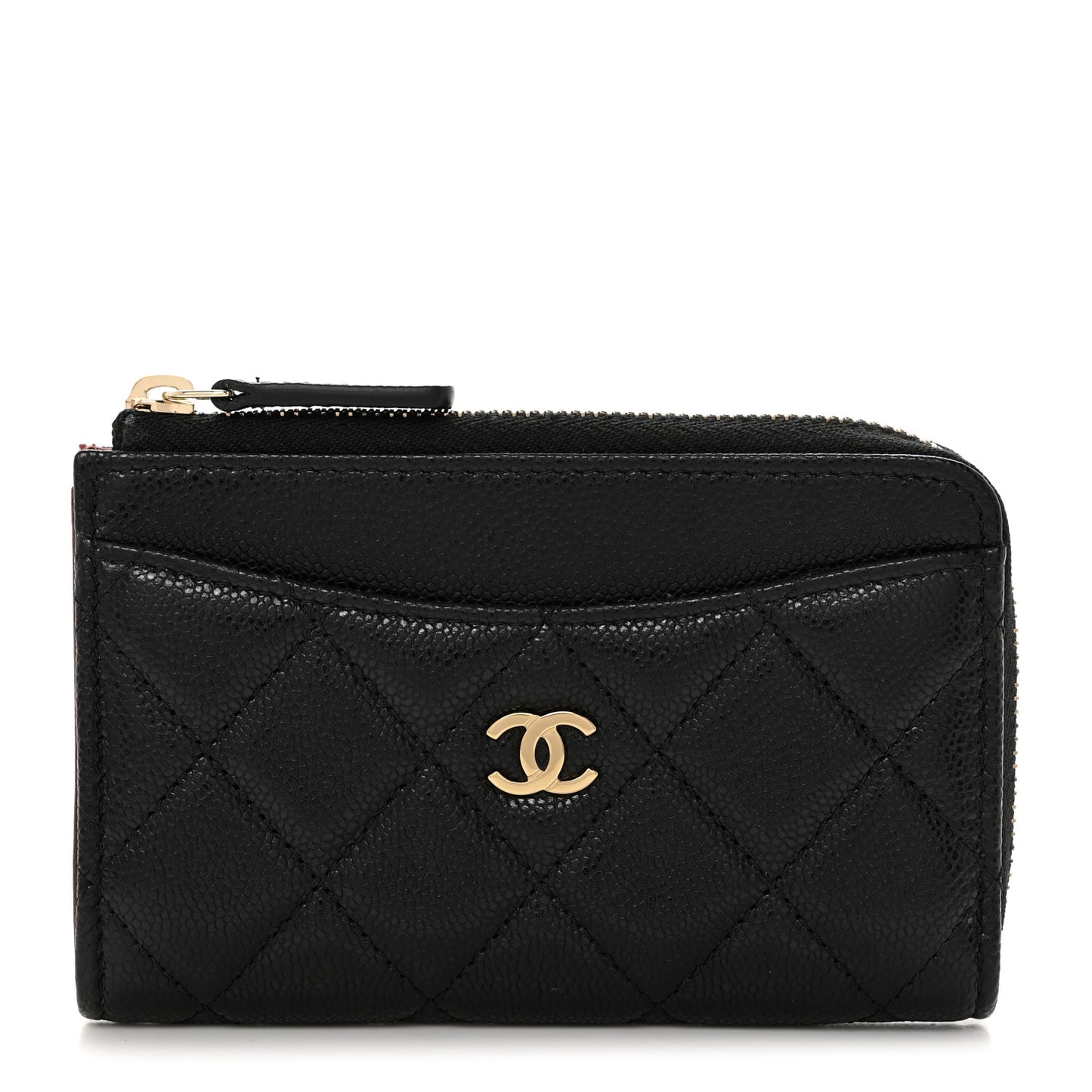 Caviar Quilted CC Zip Around Card Holder Black