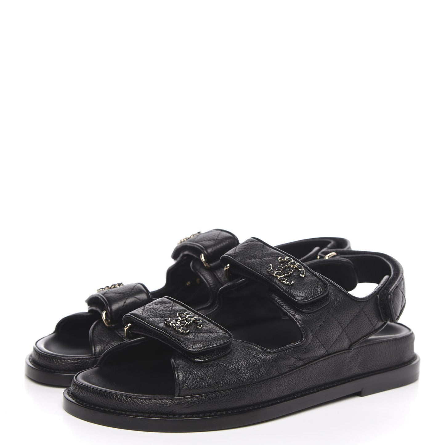Grained Calfskin Velcro Dad Sandals 36 Black