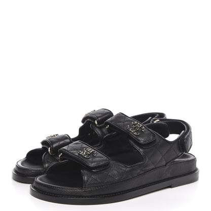 Chanel Grained Calfskin Velcro Dad Sandals 36 Black 3 of 10