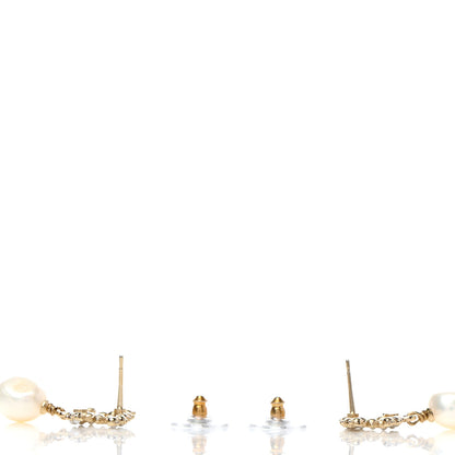 Chanel Pearl Crystal CC Drop Earrings Gold 3 of 5