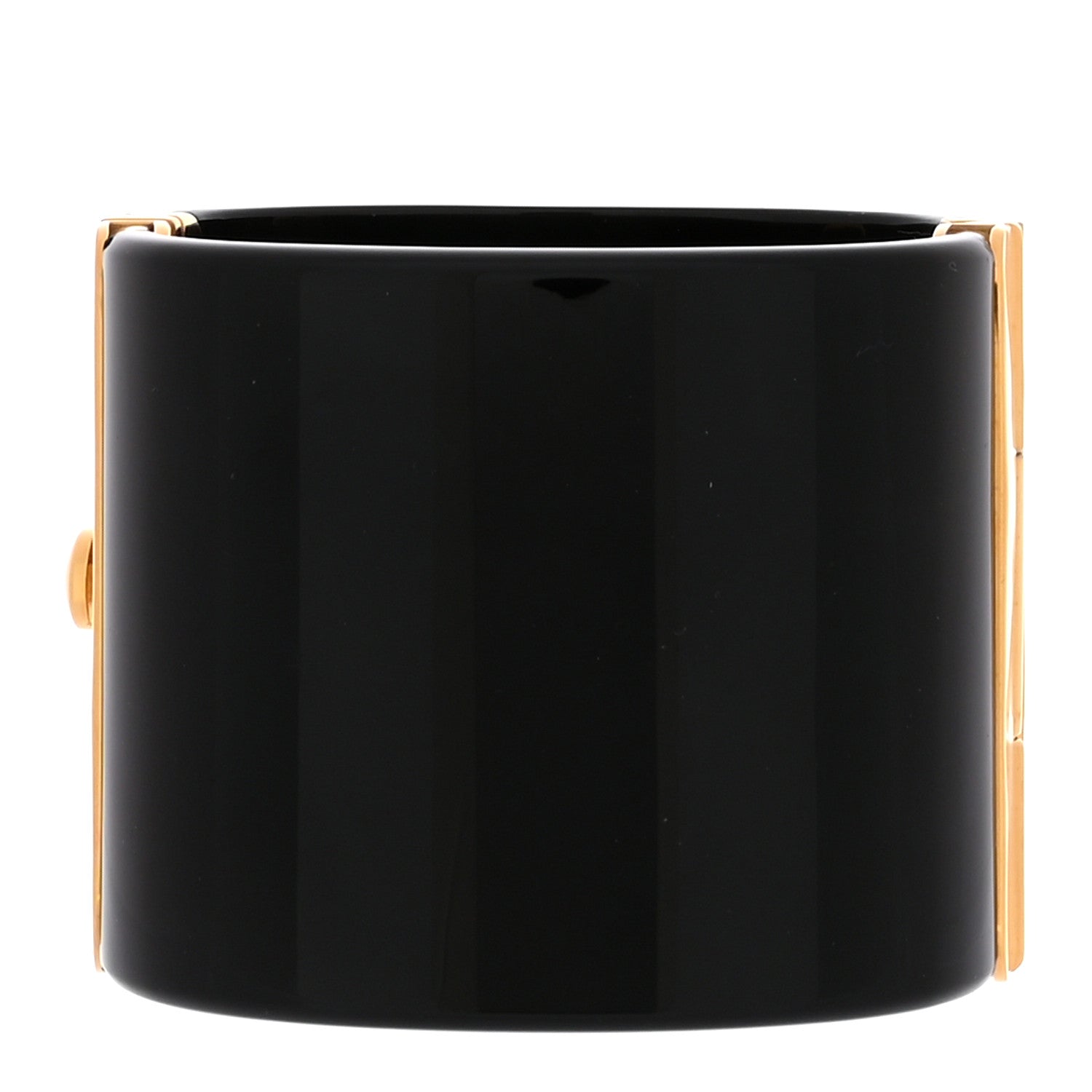 Chanel Resin CC Paris Button Cuff Bracelet Black Gold 3 of 5