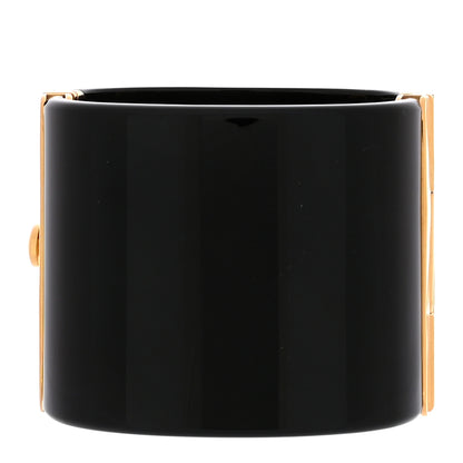 Chanel Resin CC Paris Button Cuff Bracelet Black Gold 3 of 5
