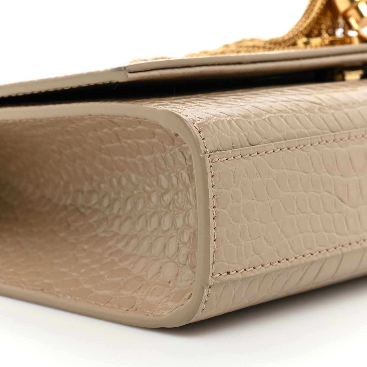Calfskin Crocodile Embossed Medium Classic Monogram Kate Tassel Satchel Dark Beige