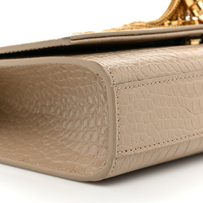 Saint Laurent Calfskin Crocodile Embossed Medium Classic Monogram Kate Tassel Satchel Dark Beige 8 of 10