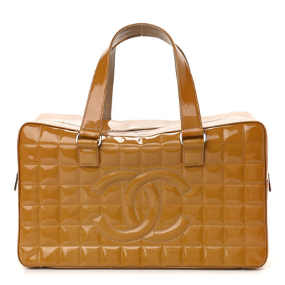 Chanel Patent Quilted Chocolate Bar Bowler Beige 1 of 15