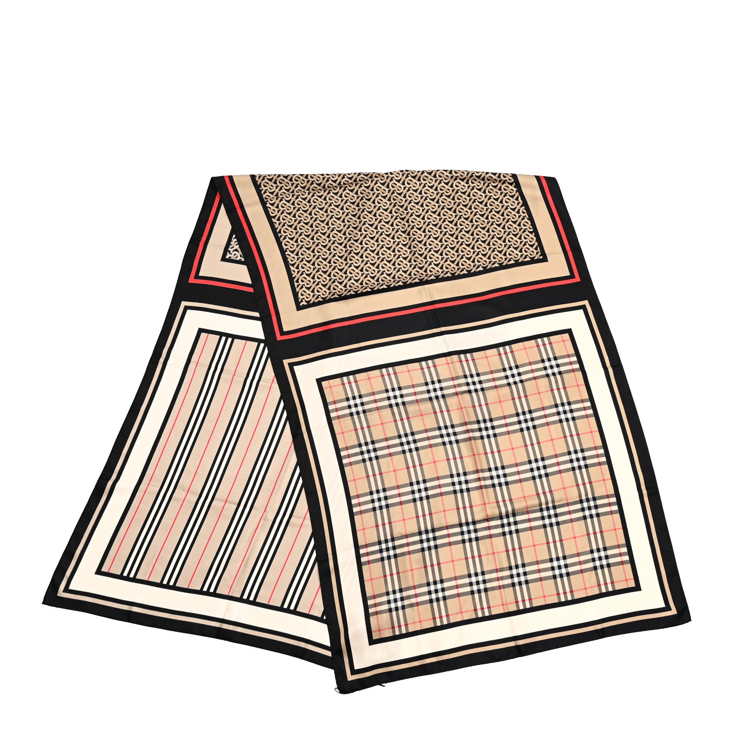 Burberry Silk Vintage Check Icon Stripe TB Monogram Print Scarf Archive Beige 2 of 4