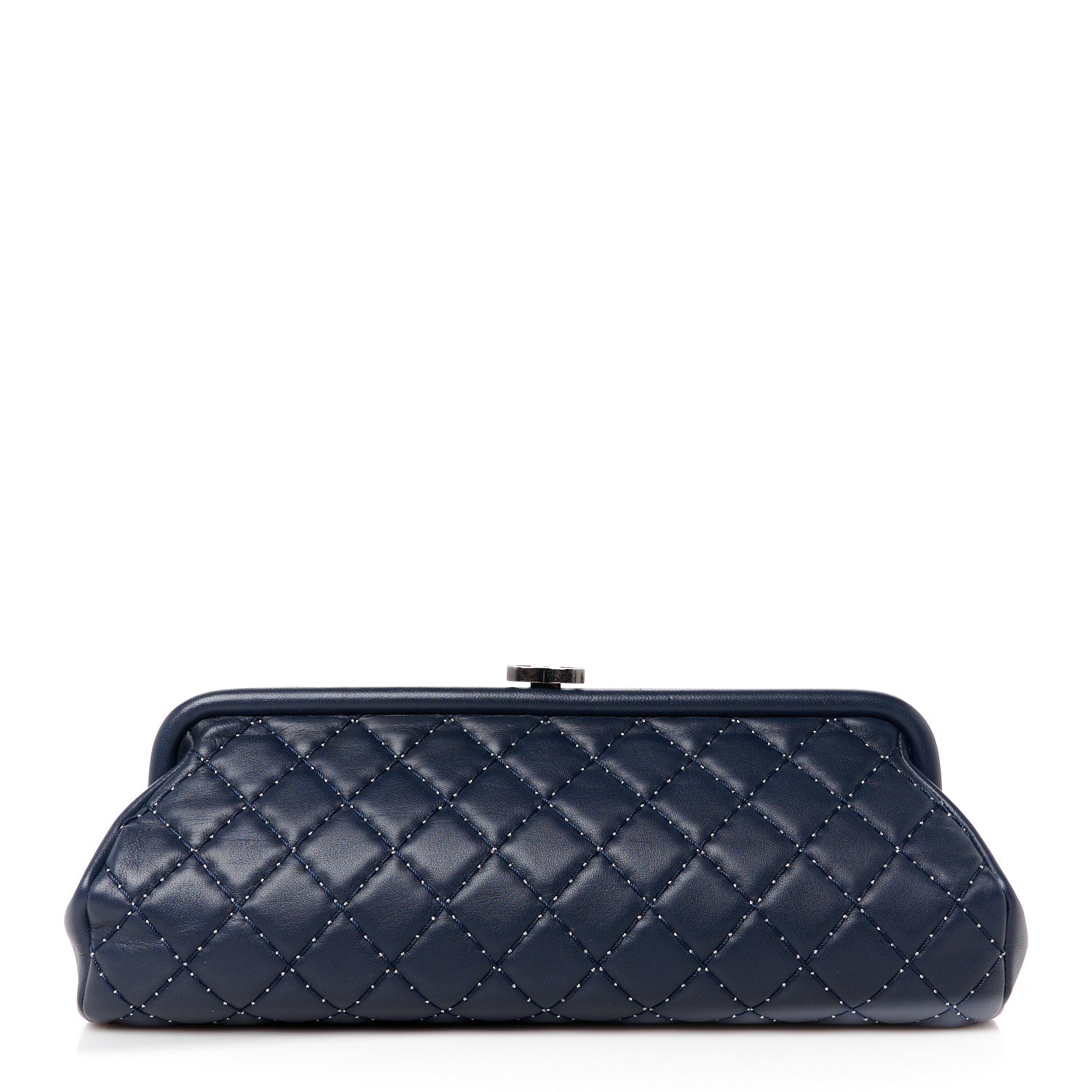 Chanel Lambskin Stitched Timeless Clutch Navy 1 of 10