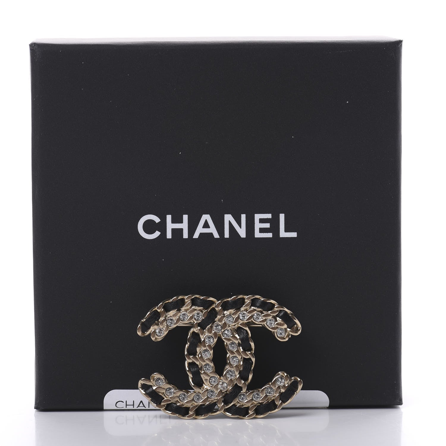 Chanel Lambskin Crystal Vintage Allure CC Chain Brooch Black Gold 4 of 4
