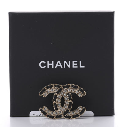 Chanel Lambskin Crystal Vintage Allure CC Chain Brooch Black Gold 4 of 4