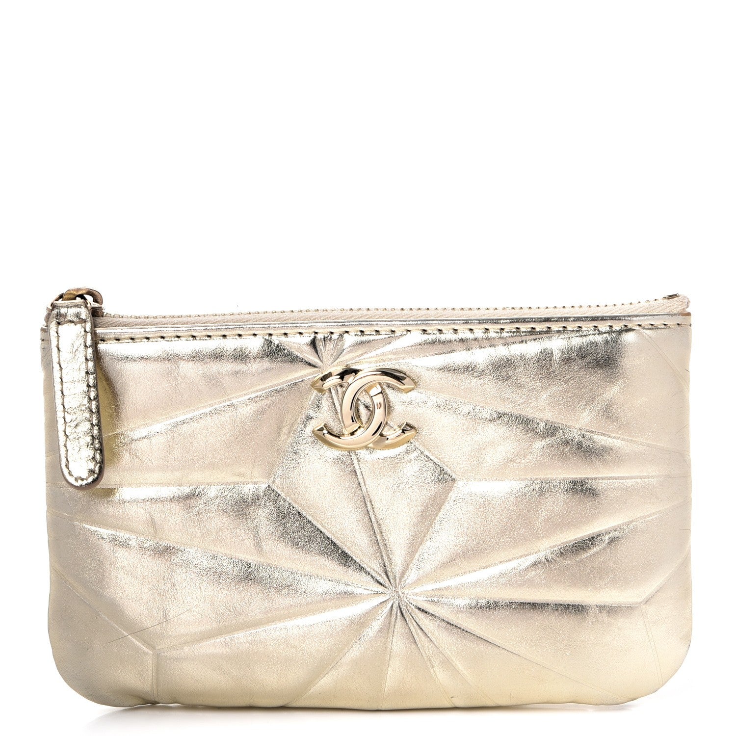 Chanel Metallic Lambskin Embossed Cosmetic Pouch Gold 1 of 8