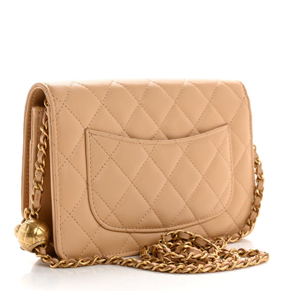 Chanel Lambskin Quilted CC Pearl Crush Wallet on Chain WOC Light Beige 3 of 12