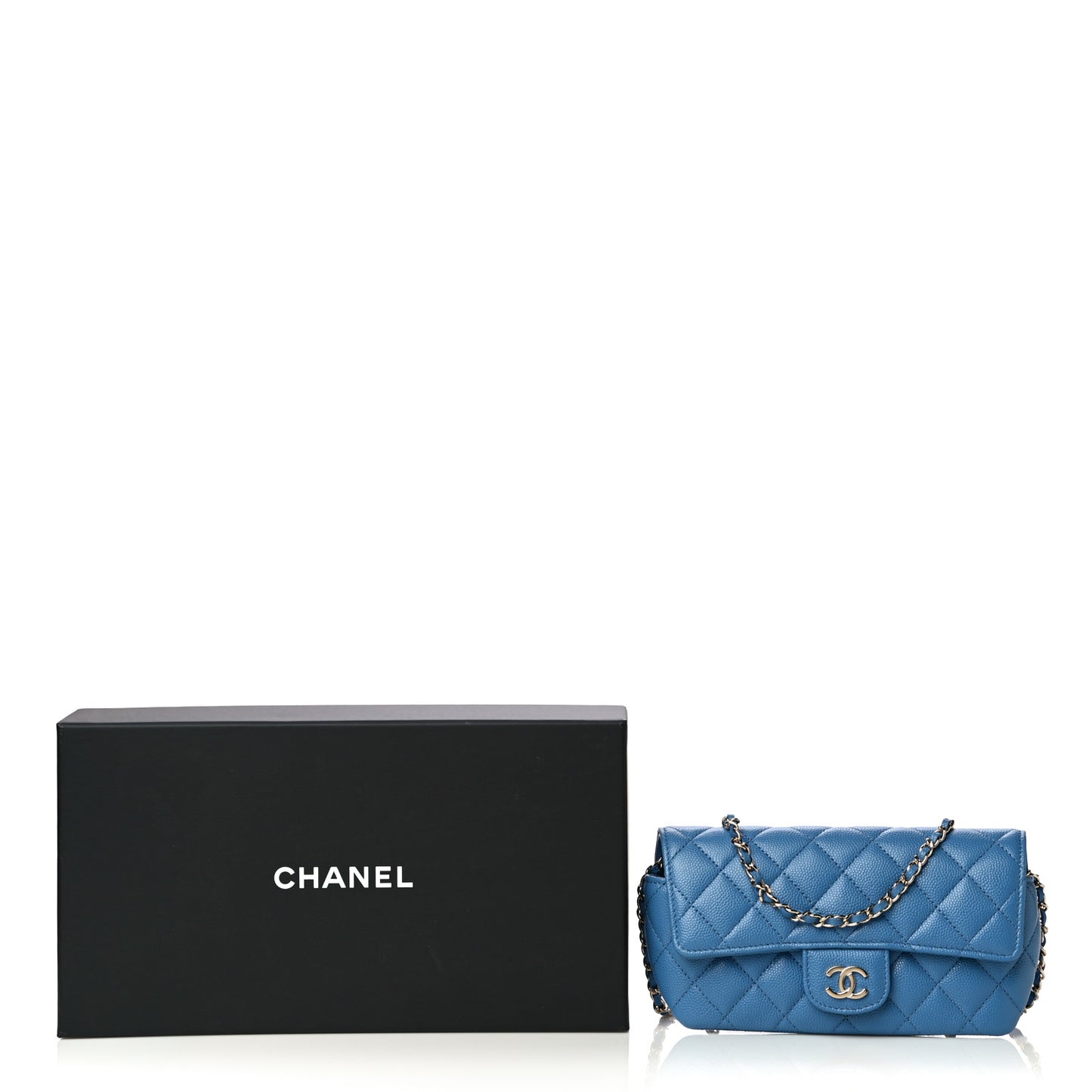 Caviar Quilted Glasses Case With Chain Blue