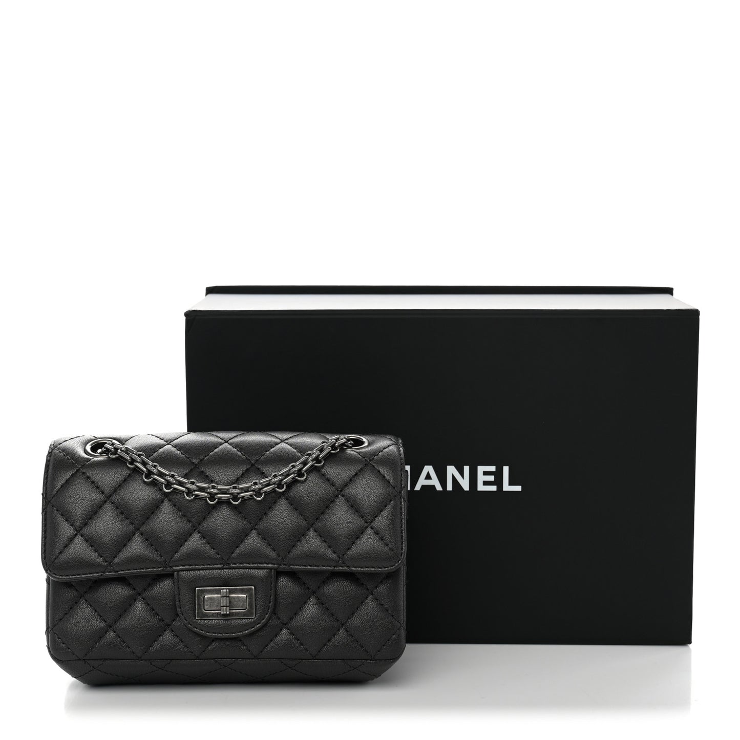 Metallic Sheepskin Quilted 2.55 Reissue Mini Flap Dark Grey