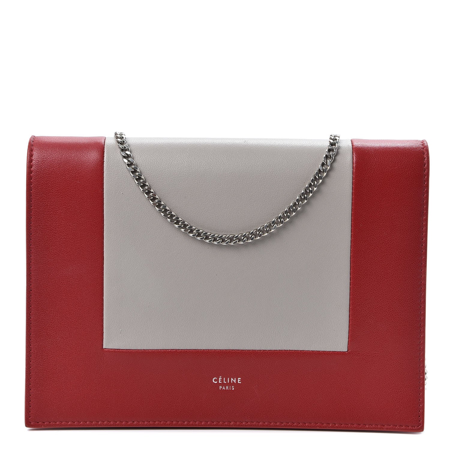 Celine Smooth Lambskin Frame Evening Chain Clutch Grey Red 1 of 11
