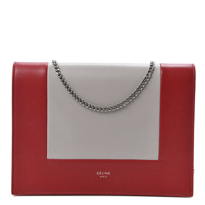 Celine Smooth Lambskin Frame Evening Chain Clutch Grey Red 1 of 11