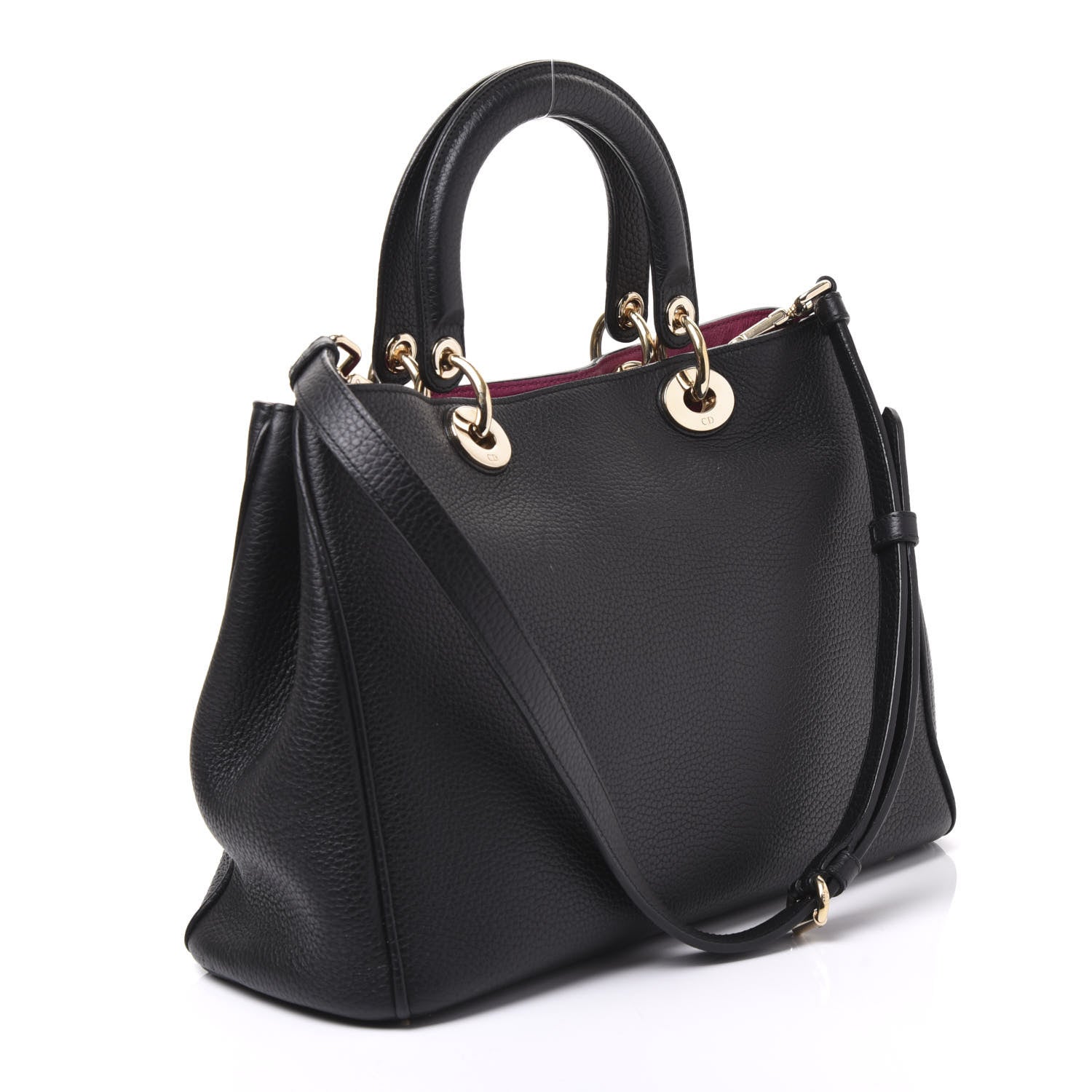 Christian Dior Bullcalf Medium Diorissimo Tote Black Rose Indien 2 of 11