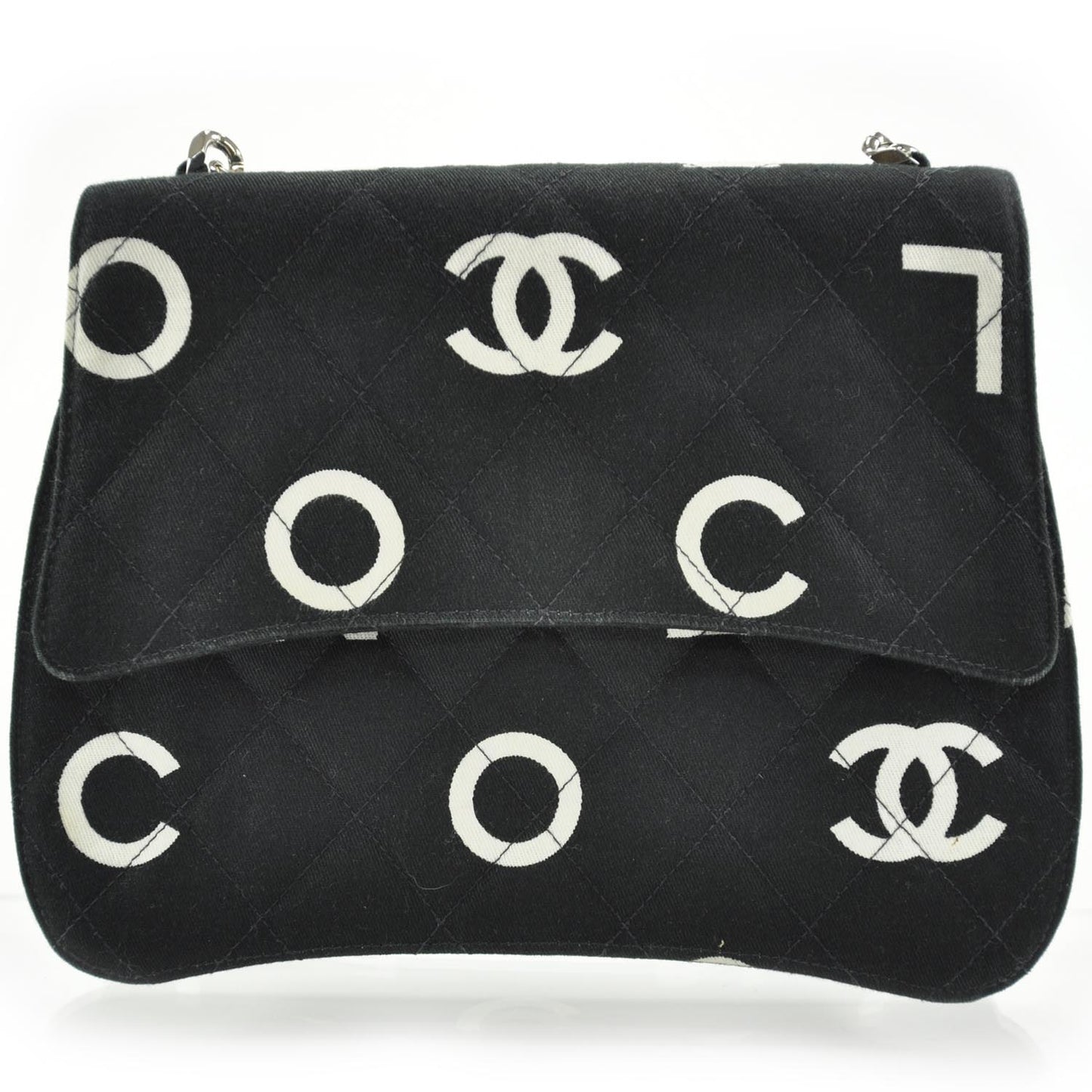 Canvas Quilted Coco ID Chain Bag Black