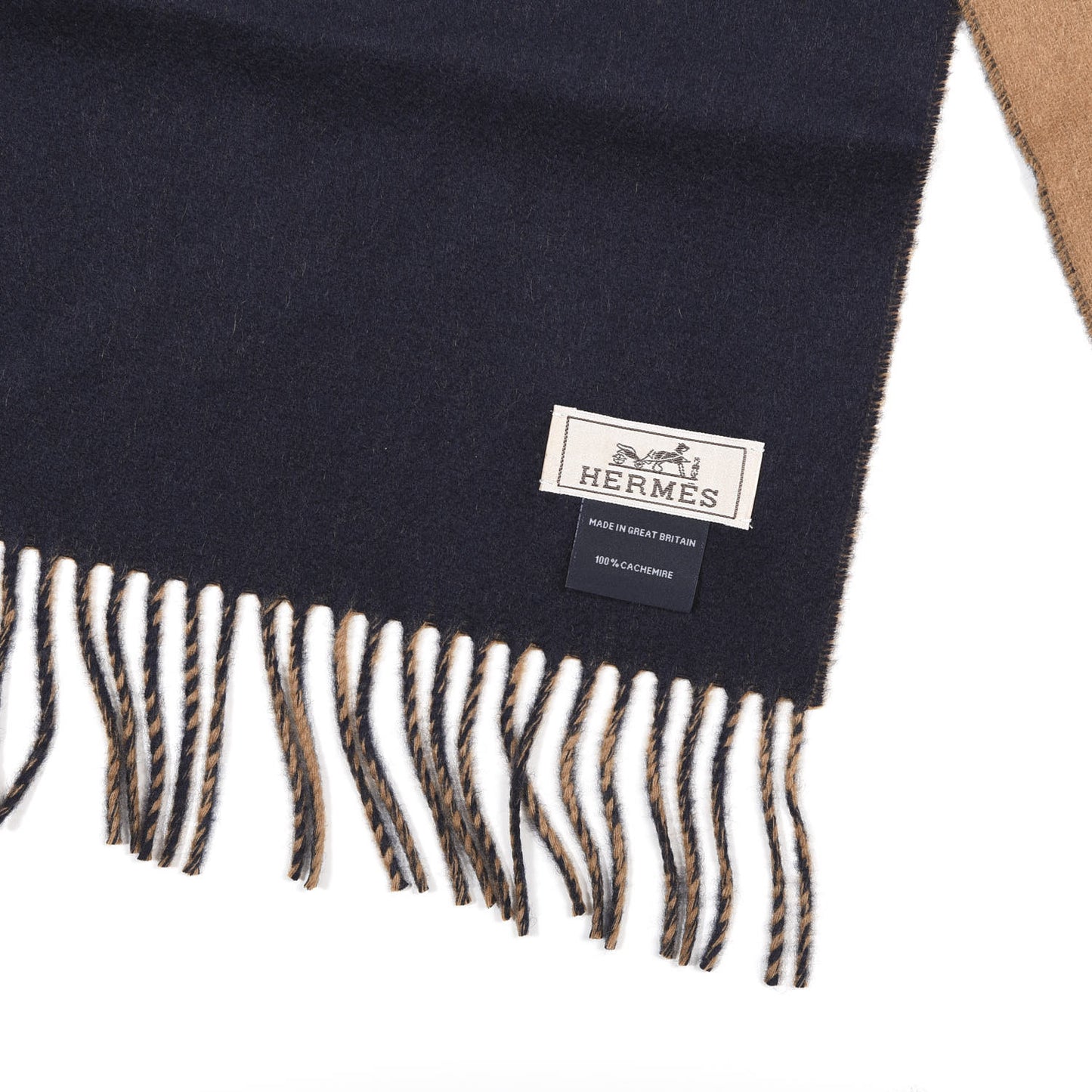 Cashmere Recto Verso Muffler Camel Marine