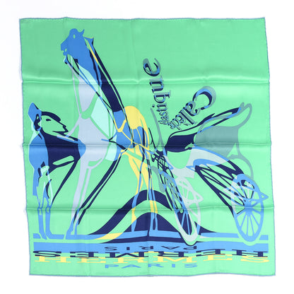 Hermes Silk Caleche Elastique Scarf 90 Vert Vif Jaune Bleu 1 of 3