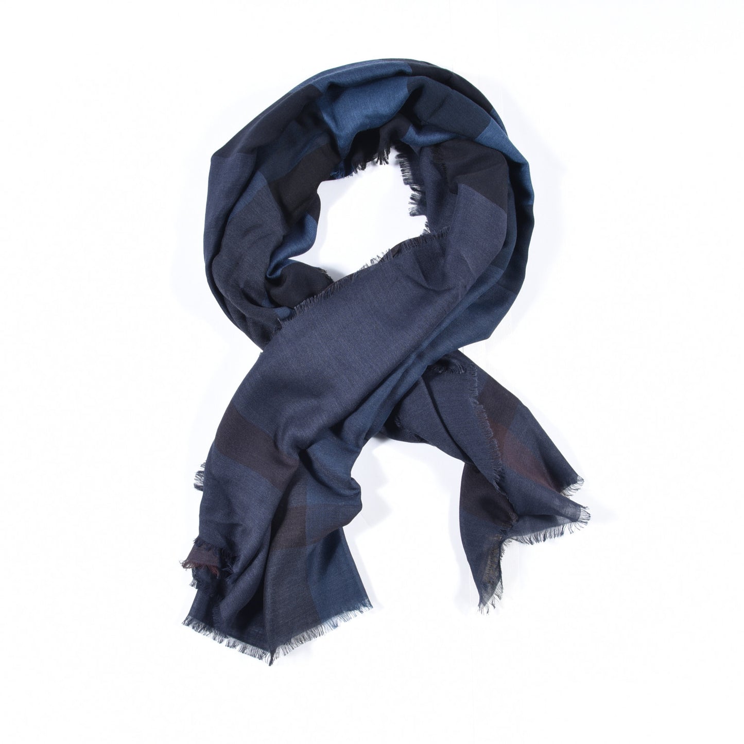 Wool Silk London Check Lightweight Scarf Navy