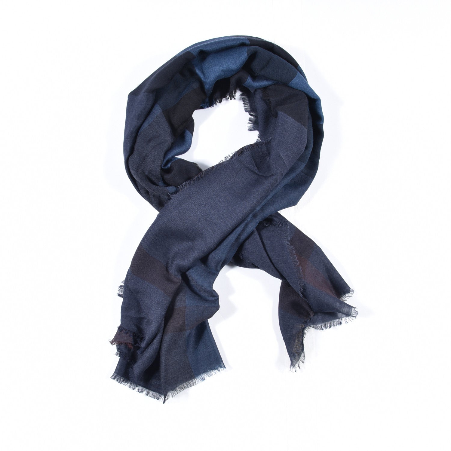 Burberry Wool Silk London Check Lightweight Scarf Navy 1 of 4