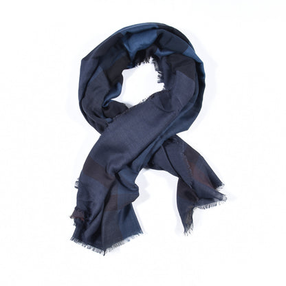 Burberry Wool Silk London Check Lightweight Scarf Navy 1 of 4