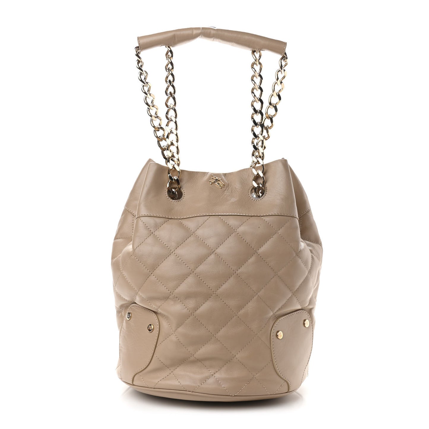 Calfskin Quilted Bucket Shoulder Bag Beige