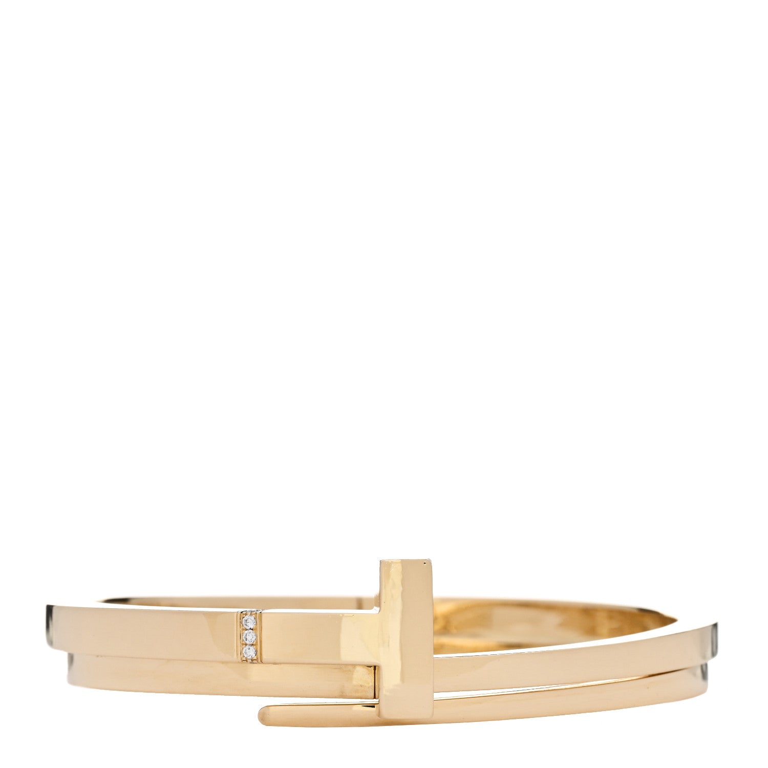 Tiffany 18K Yellow Gold Diamond Wide T T1 Hinged Wrap Bangle Bracelet 1 of 3