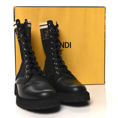 Fendi Calfskin Stretch Fabric Rockoko Biker Boots 39 Tobacco Black Marino 8 of 8