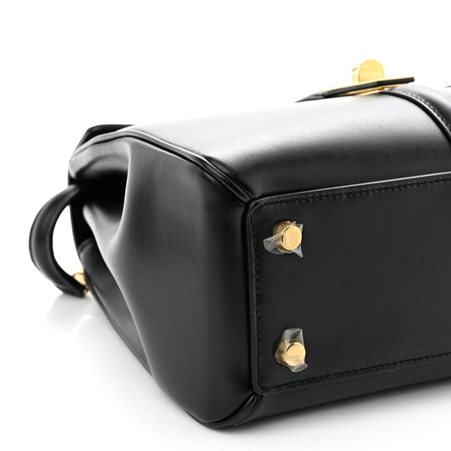 Satinated Calfskin Small 16 Top Handle Bag Black