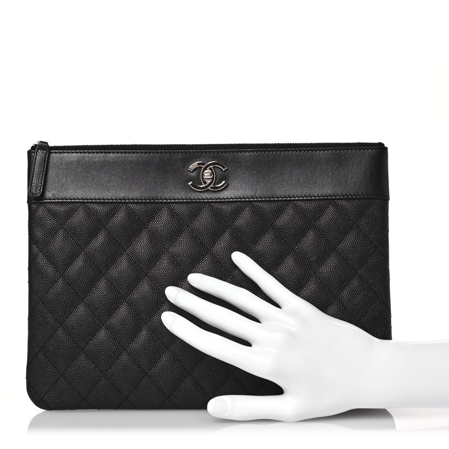 Caviar Quilted Mademoiselle Vintage Large Zip Pouch Black
