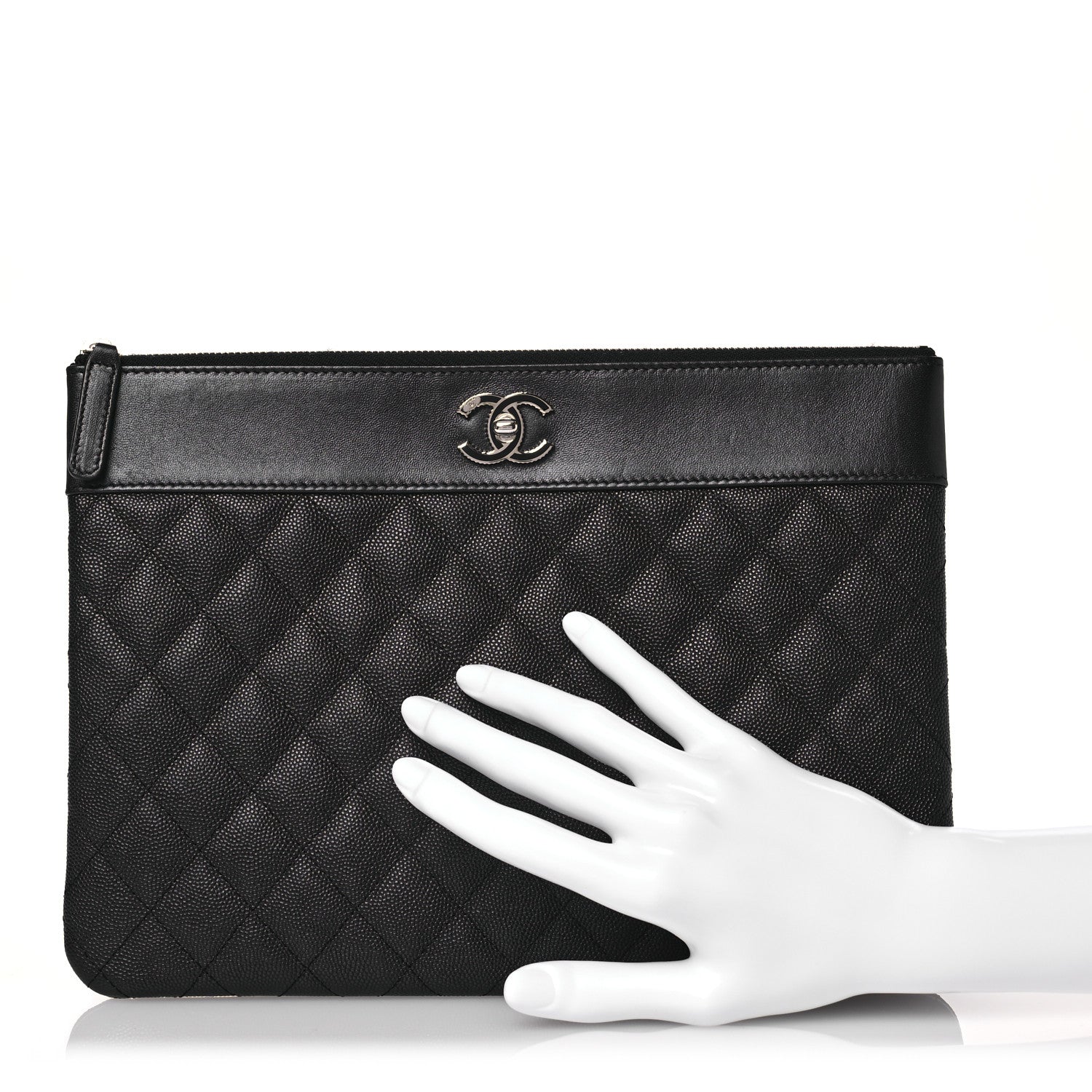 Chanel Caviar Quilted Mademoiselle Vintage Large Zip Pouch Black 2 of 10