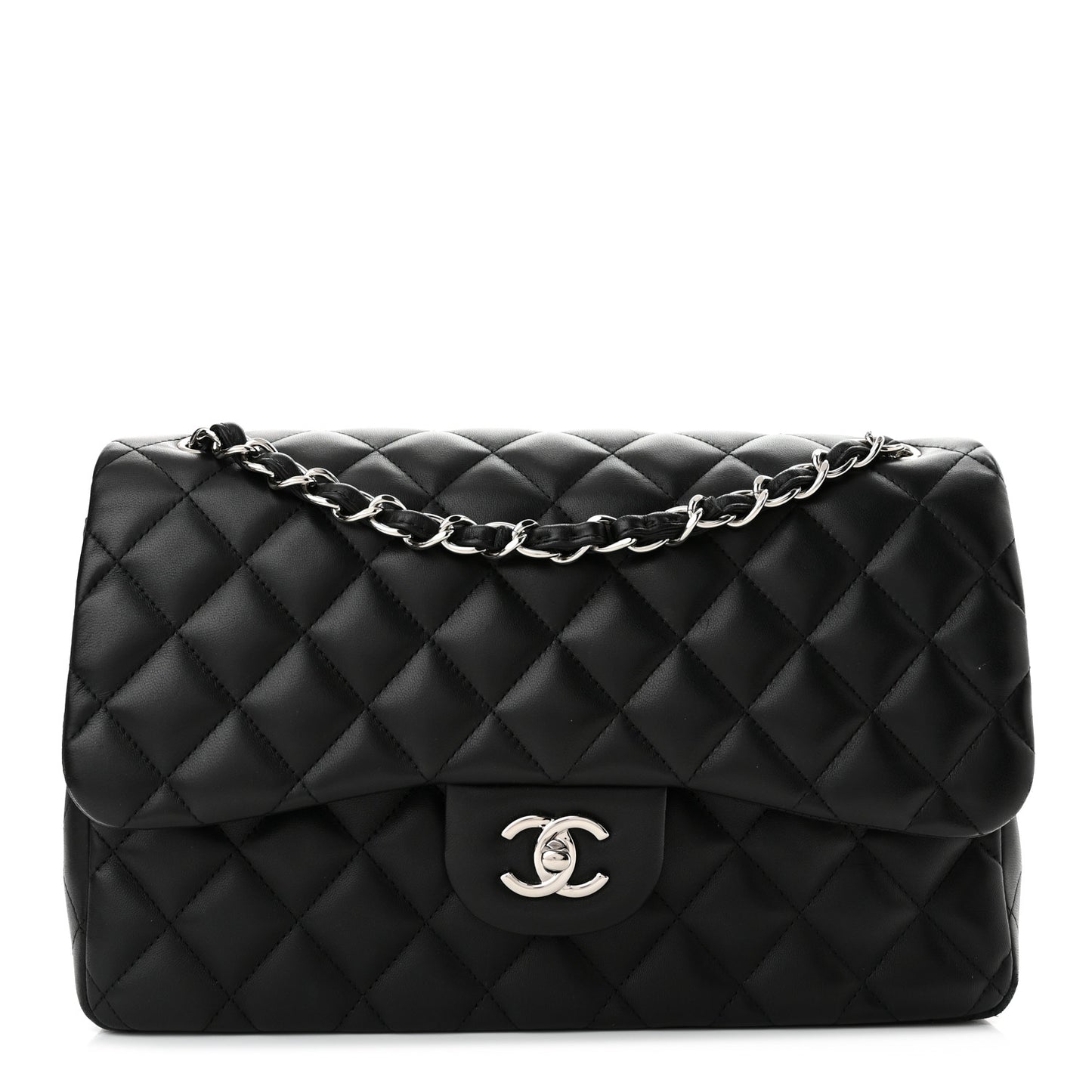 Lambskin Quilted Jumbo Double Flap Black